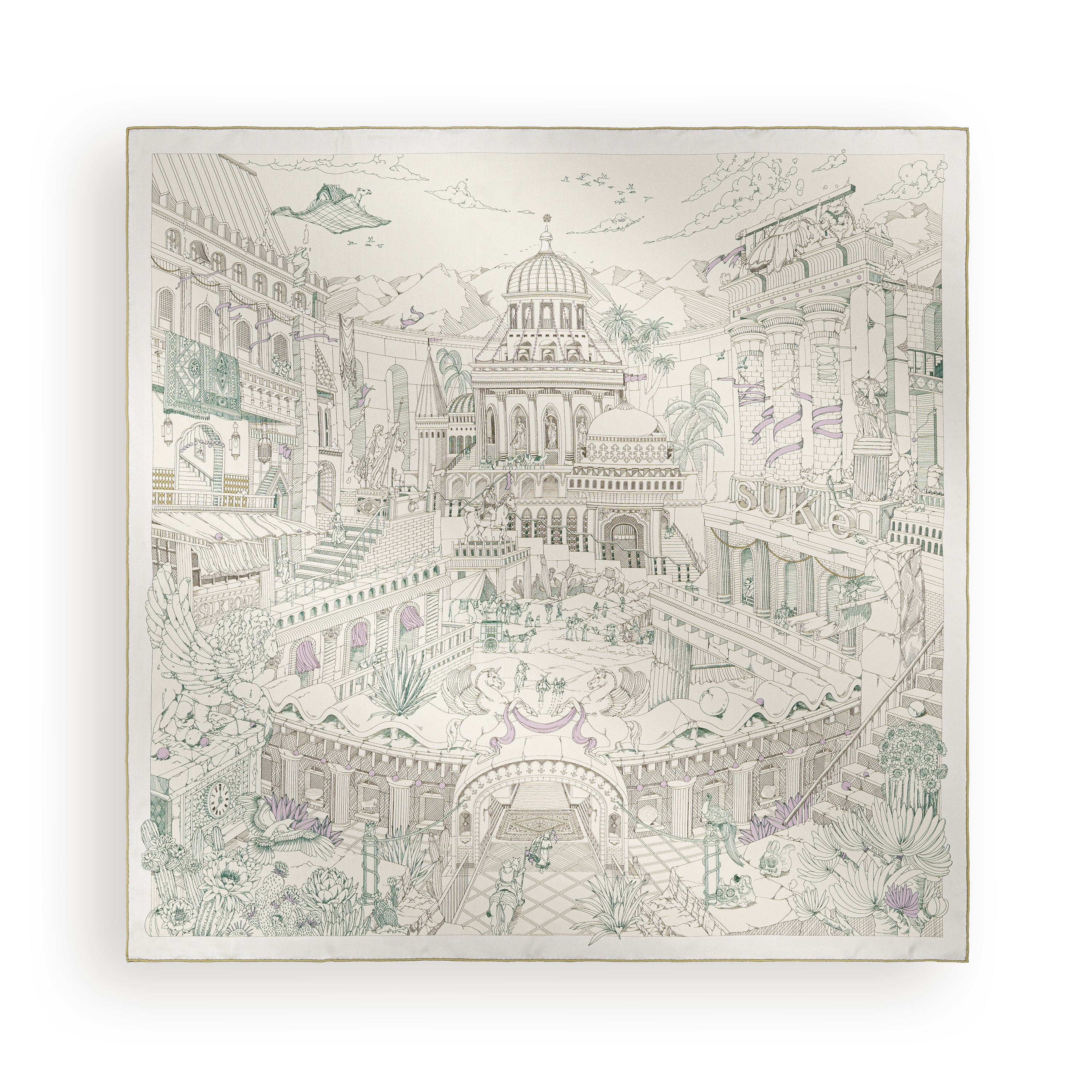 Xi'an Garden - Silk Scarf 90 x 90 cm