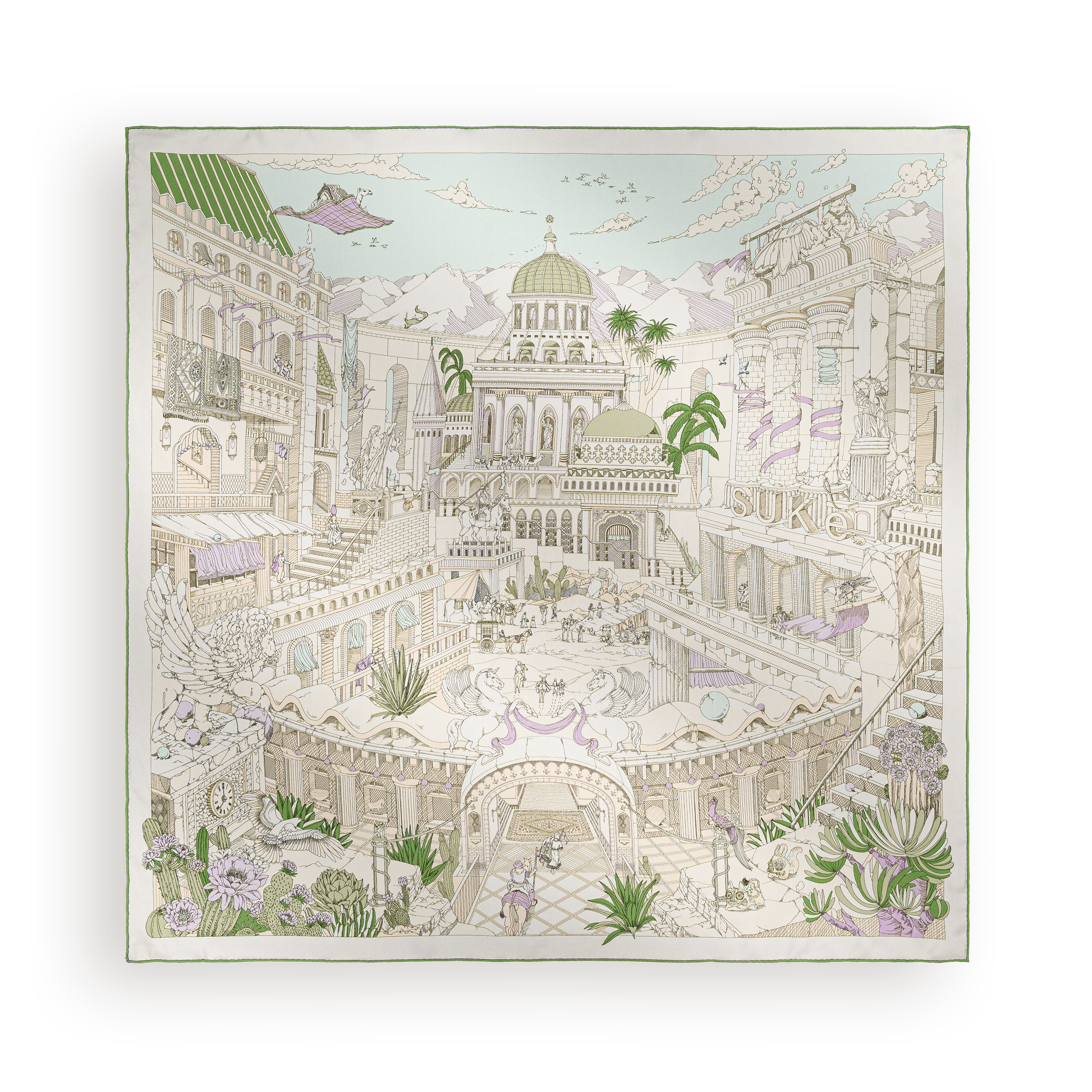 Xi'an Garden - Silk Scarf 90 x 90 cm