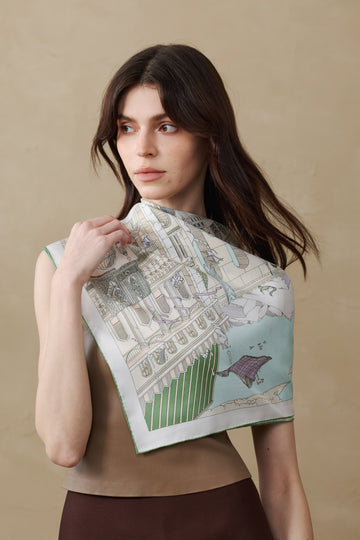 Xi'an Garden - Silk Scarf 90 x 90 cm